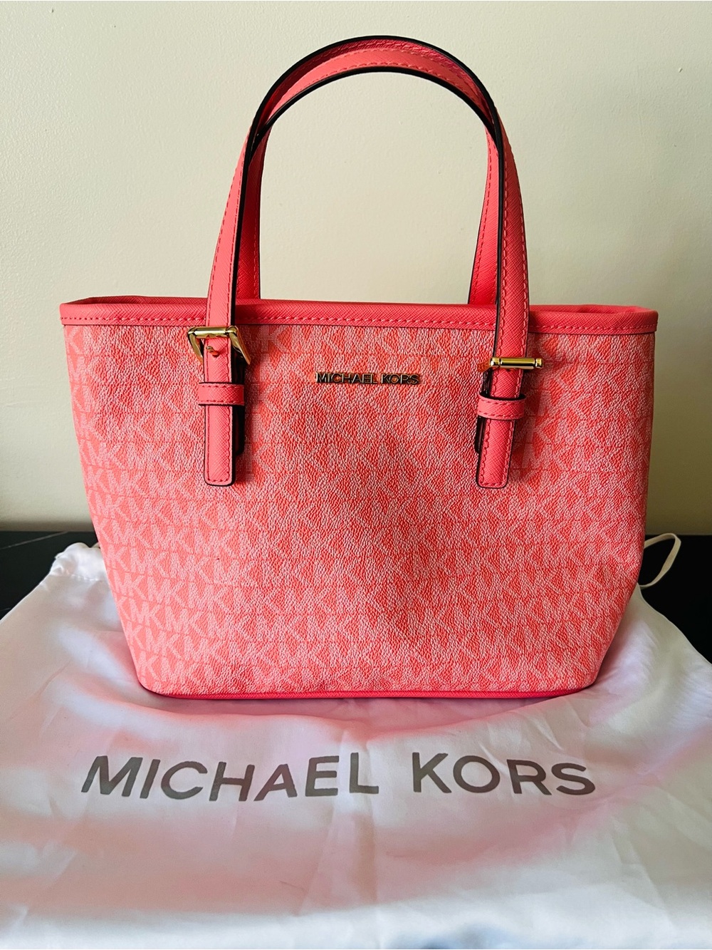 Michael Kors Coral Signature MK Tote with Gold Hardware